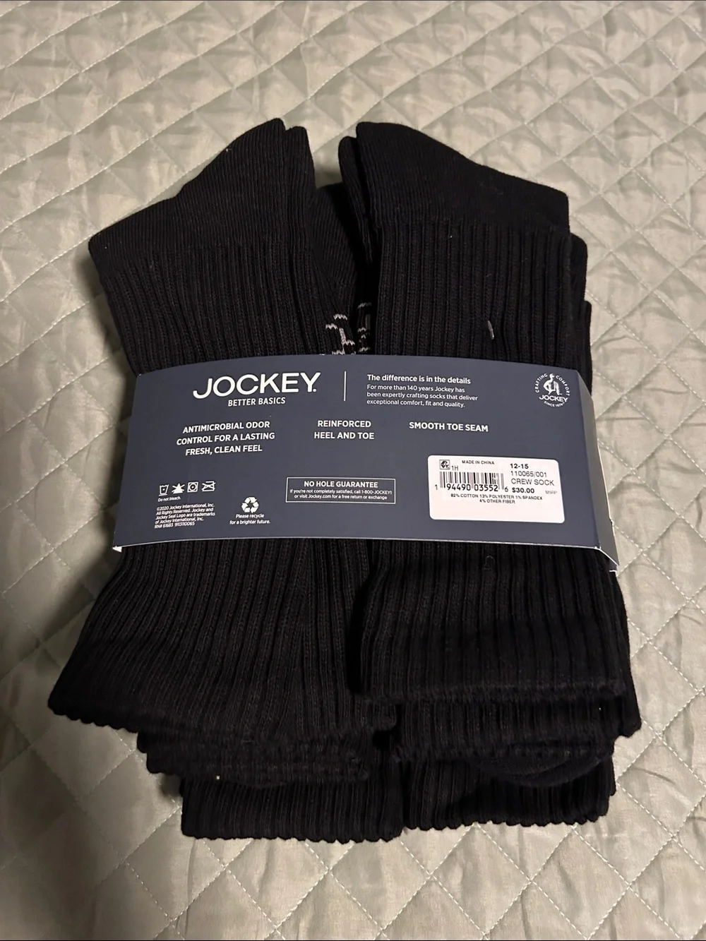 Jockey Black Crew Socks 8-Pack - Men's Ribbed Comfort